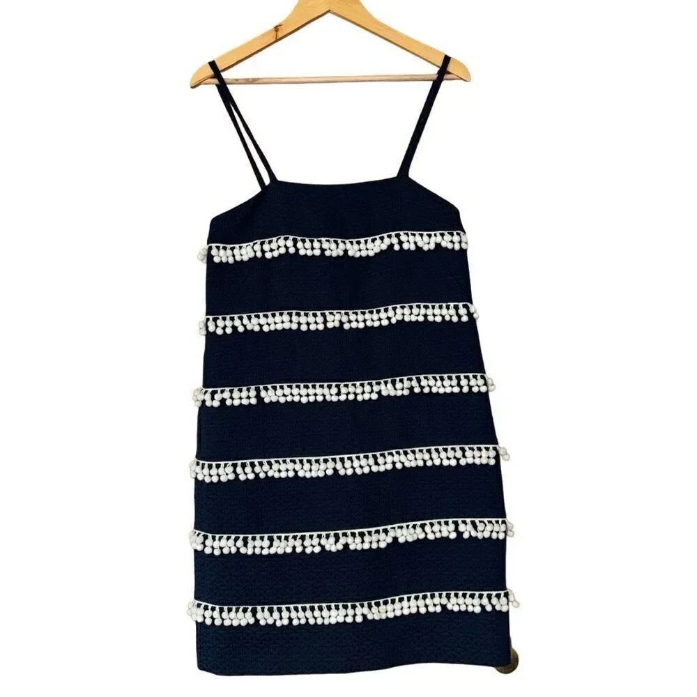 J.crew collection sleeveless dress blue white tassel size 6